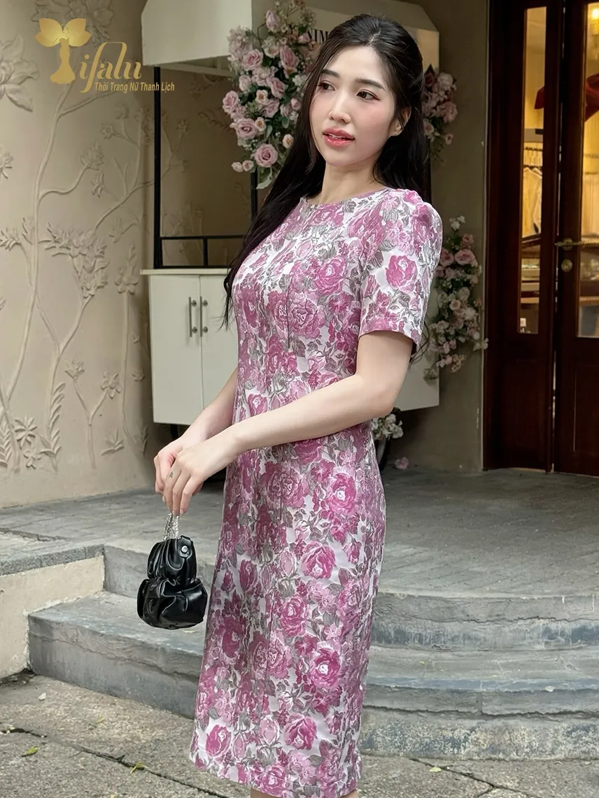 Ảnh Đầm dự tiệc gấm taffeta hoa 3D trẻ trung sang trọng ZOL by TIFALU màu tím hồng - ZOL215PINK 3