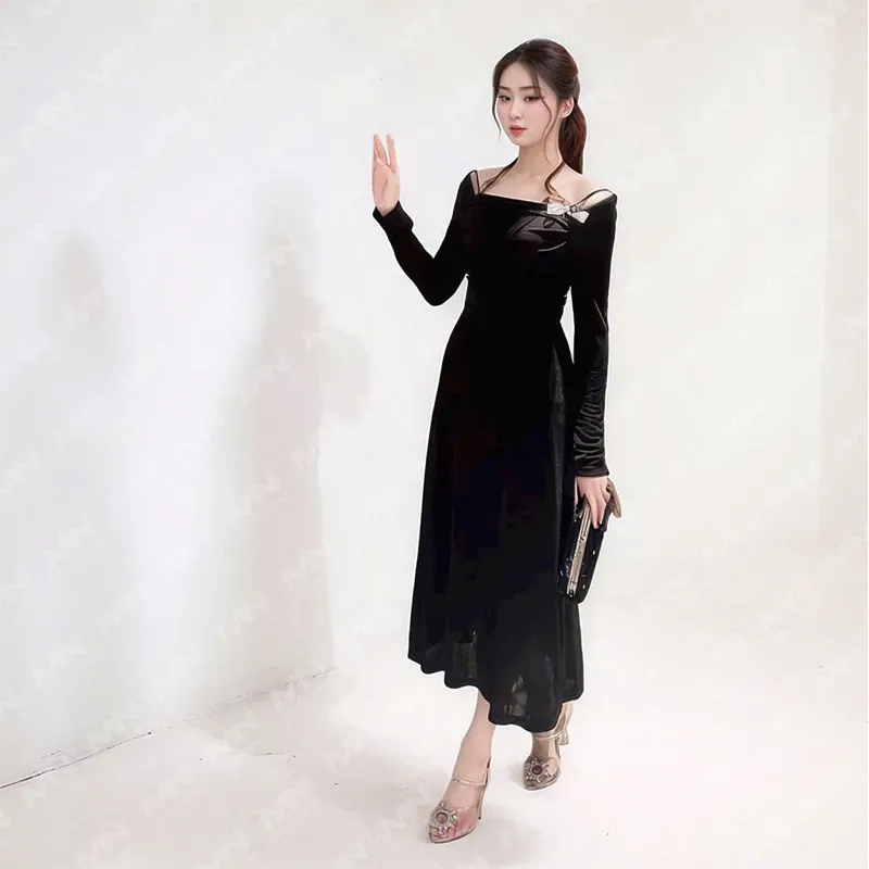 Ảnh Đầm dự tiệc Mina dài tay dáng ôm midi quyến rũ sang trọng chất Thun Lazong màu đen - MN257 3