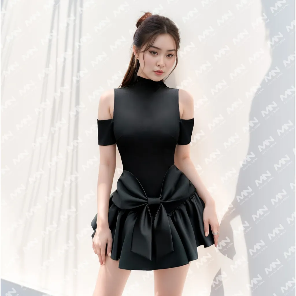 Ảnh Đầm dự tiệc Mina dáng xoè mini chất Cotton Nhật phối Taffta lụa màu đen trẻ trung xinh đẹp MN255 1