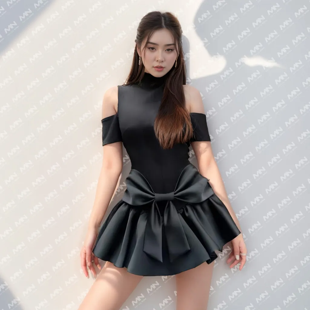 Ảnh Đầm dự tiệc Mina dáng xoè mini chất Cotton Nhật phối Taffta lụa màu đen trẻ trung xinh đẹp MN255 3