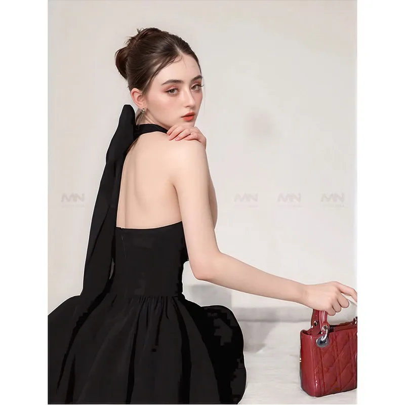 Ảnh Đầm dự tiệc MINA hở lưng dáng xoè ngắn quyến rũ chất Cotton màu đen MN303 2