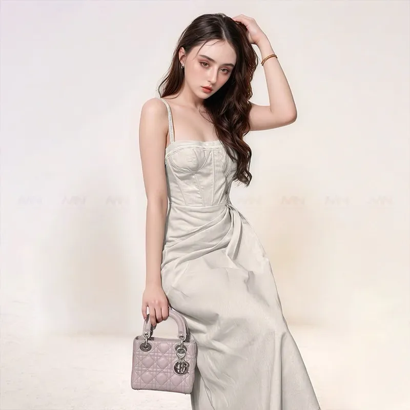 Ảnh Đầm dự tiệc thương hiệu Đầm Váy Mina thiết kế hai dây dáng xoè midi chất liệu Linen MN241 1