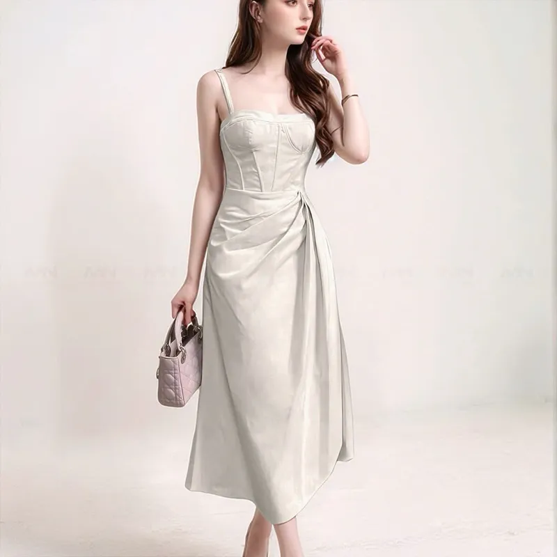 Ảnh Đầm dự tiệc thương hiệu Đầm Váy Mina thiết kế hai dây dáng xoè midi chất liệu Linen MN241 2