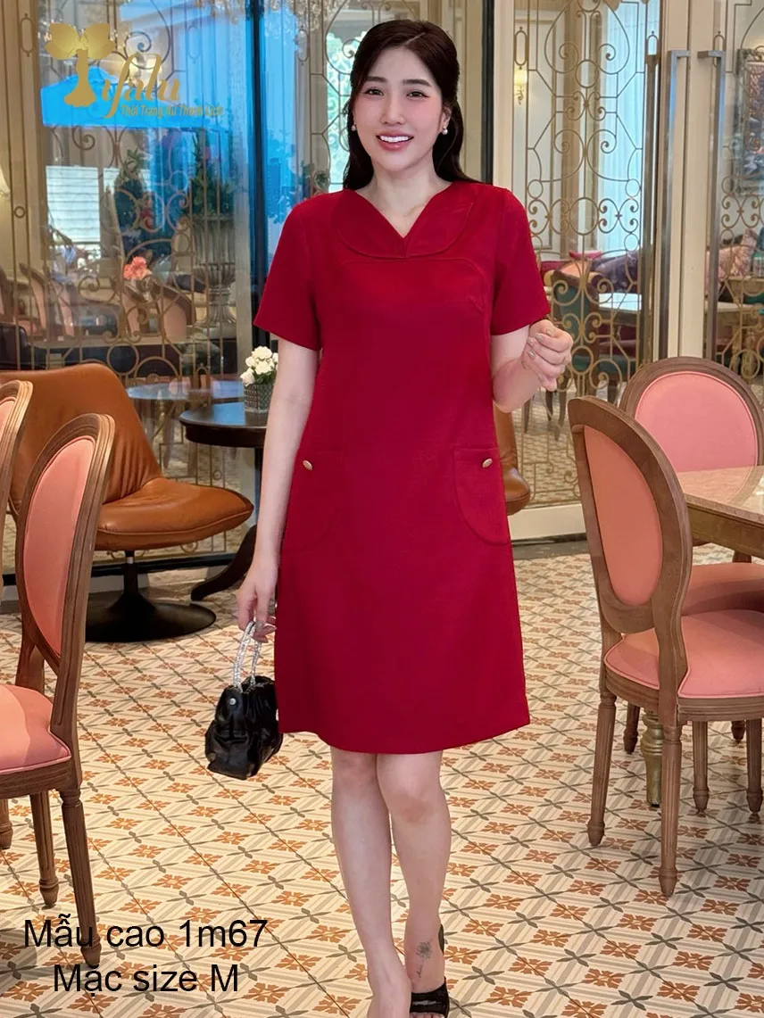 Ảnh Đầm dự tiệc trung niên TIFALU màu đỏ sang trọng - ZOL335RED 3