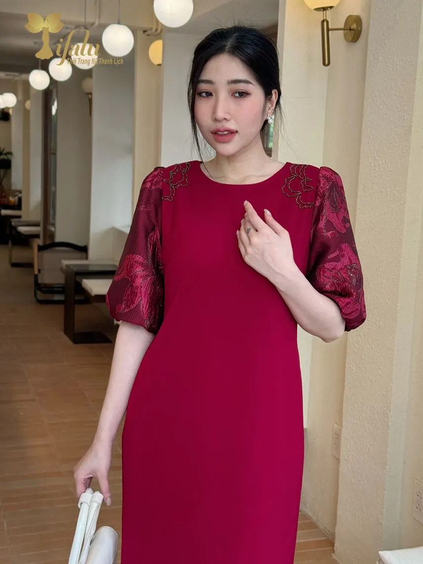 Ảnh Đầm dự tiệc trung niên Zol by TIFALU dáng suông màu đỏ sang trọng - ZOL319RED 4
