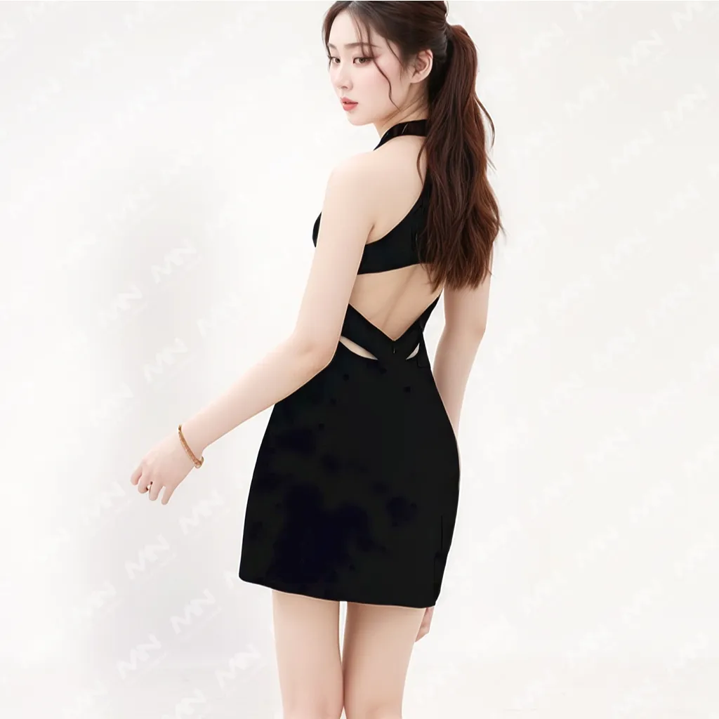 Ảnh Đầm hở lưng dự tiệc thương hiệu Đầm Váy Mina cổ yếm dáng ngắn ôm body quyến rũ trẻ trung - MN253 2