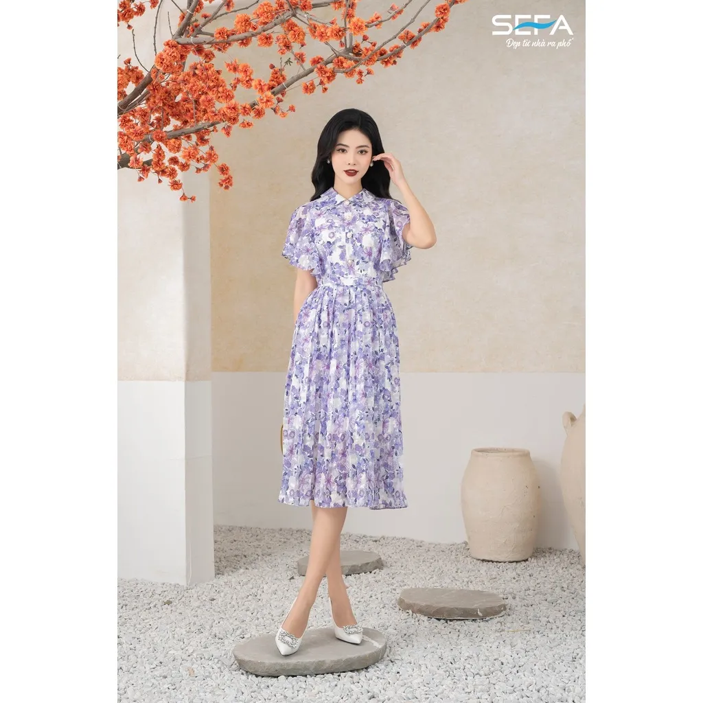 Ảnh Đầm hoa cổ đức xếp ly SEFA 200020780 1