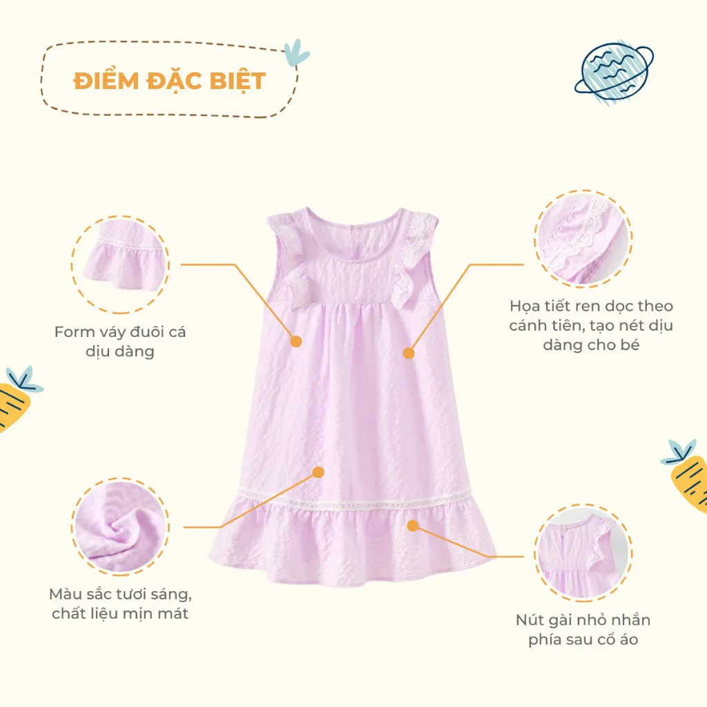 Ảnh Đầm kiểu bé gái Rabity cánh tiên sát nách vải thô họa tiết hoa 92456 3
