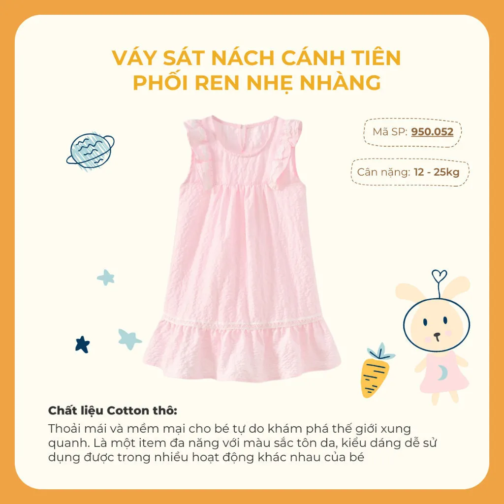 Ảnh Đầm kiểu bé gái Rabity cánh tiên sát nách vải thô họa tiết hoa 92456 4