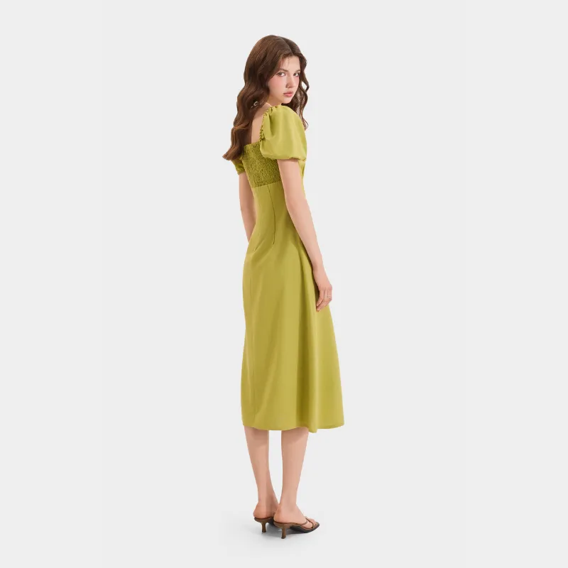 Ảnh Đầm Linen Cổ Vuông MARC FASHION Tay Phồng Smocking Lưng - FASH020525 4