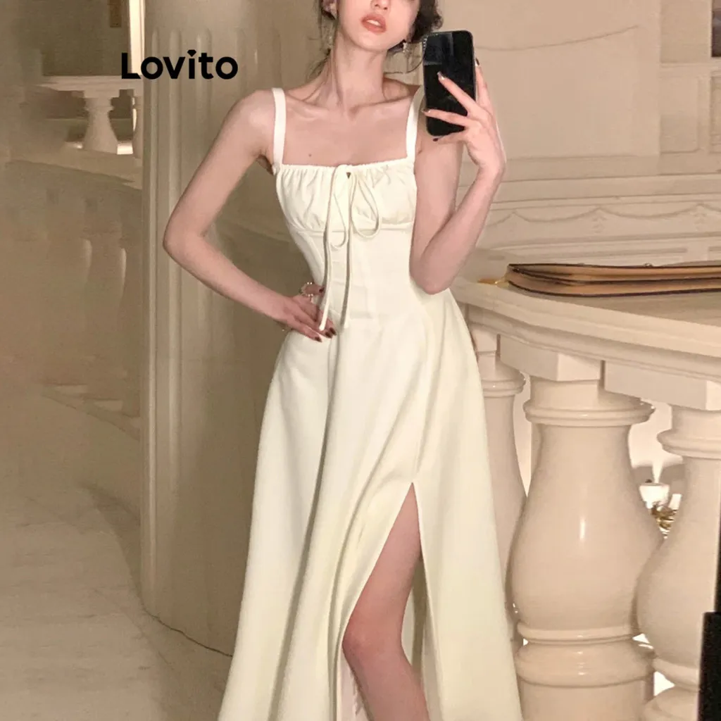 Ảnh Đầm Lovito cột dây lưng màu trơn thanh lịch cho nữ L74ED185(Nhiều màu) 1