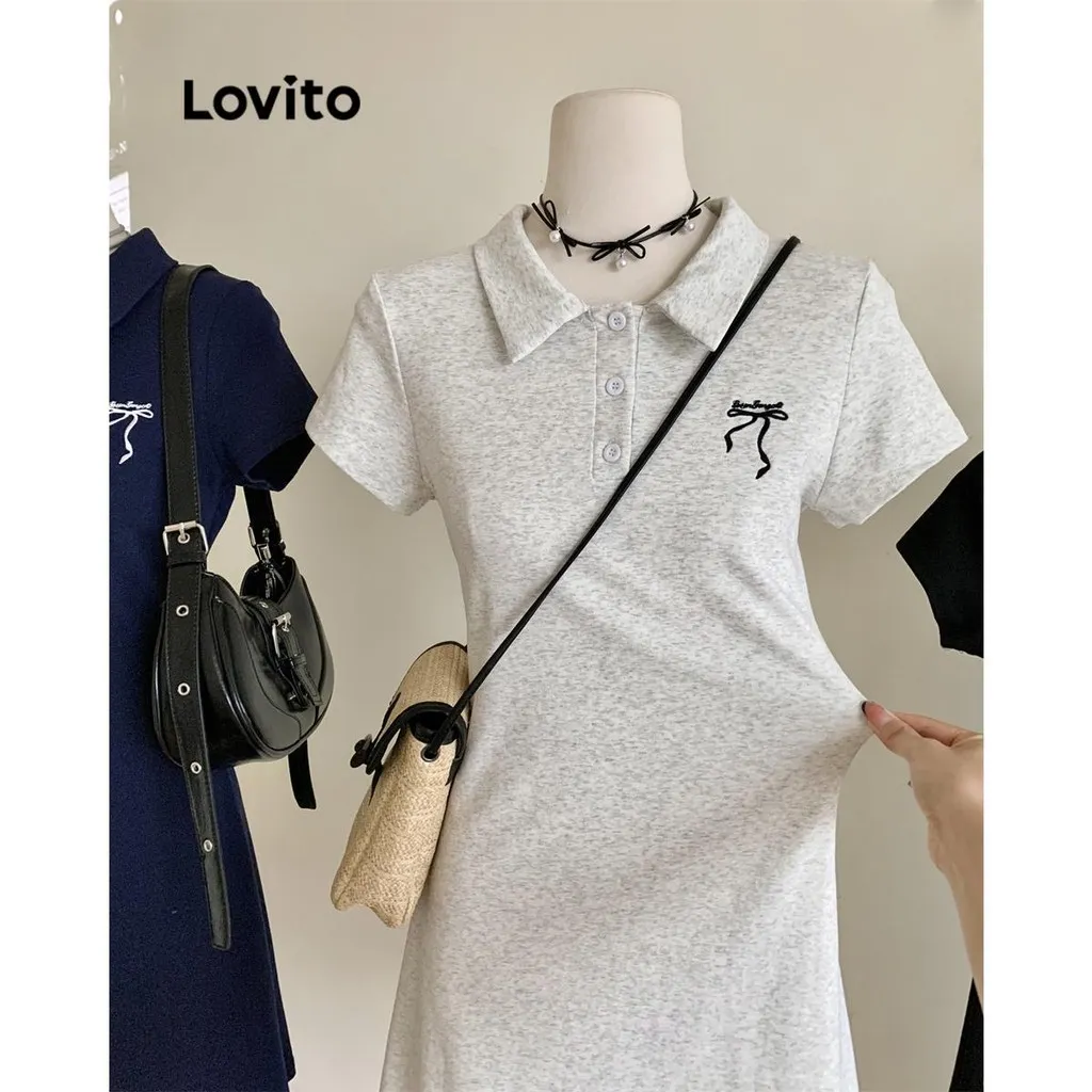 Ảnh Đầm Lovito phối nơ màu trơn phong cách thường ngày cho nữ LNM68129 2