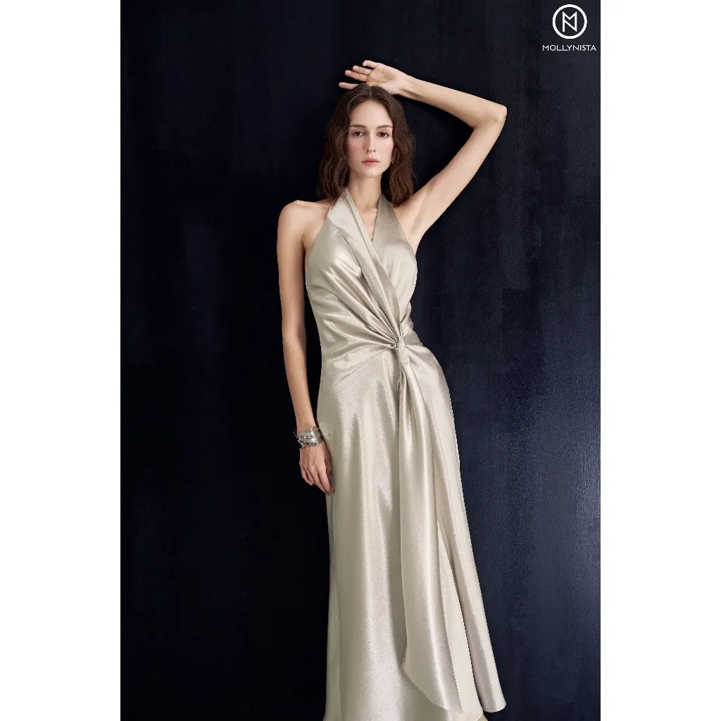 Ảnh Đầm lụa midi tà xéo dài MOLLYNISTA thiết kế quyến rũ thanh lịch nữ tính cao cấp 1