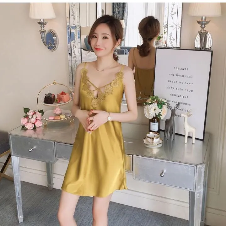 Ảnh Đầm Ngủ Mặc Nhà Lụa Satin Hisexy Không Mút Ngực MD06 3