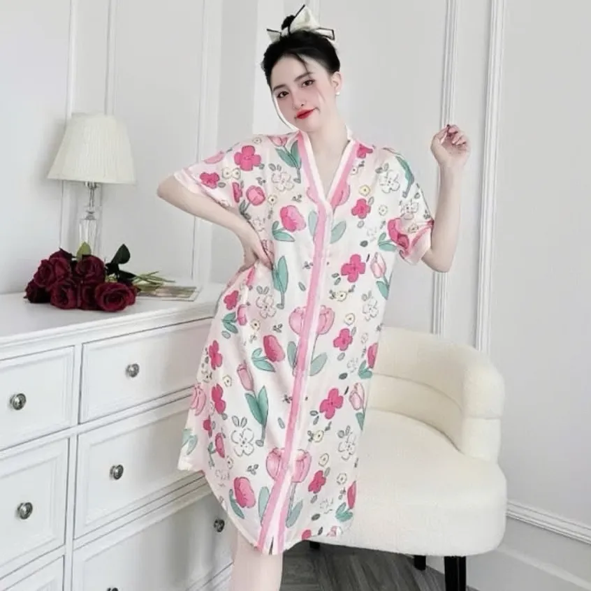 Ảnh Đầm ngủ sơ mi Hisexy cổ chữ y Pijama sơ mi form suông Lụa Latin Cao cấp SM24 1