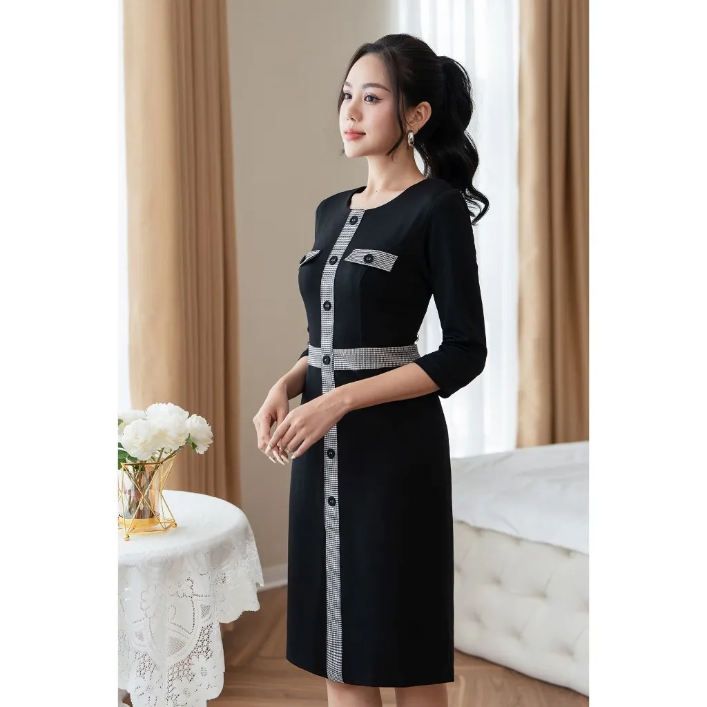 Ảnh Đầm nữ dáng nẹp đính khuy LAMER L63F23Q027 1