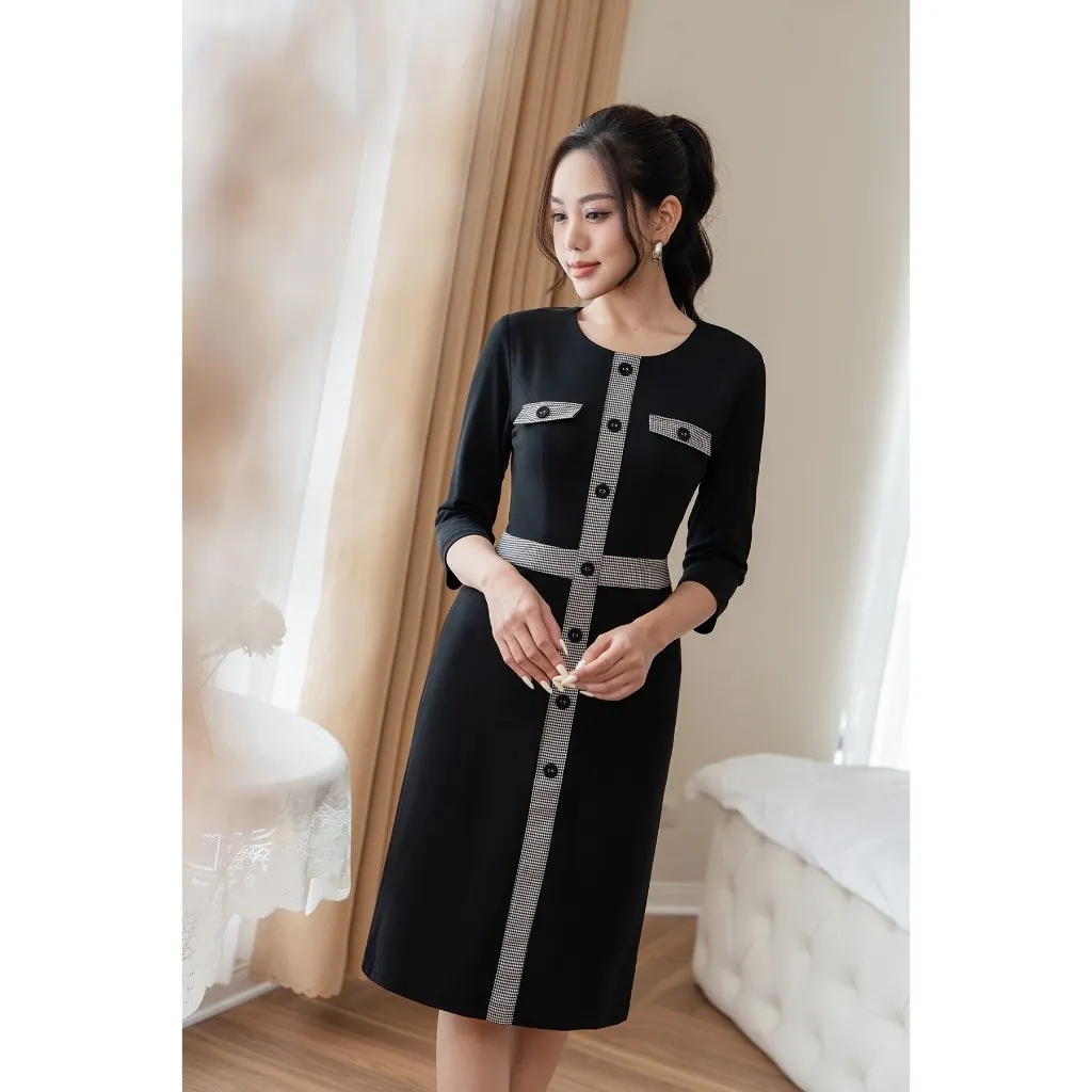 Ảnh Đầm nữ dáng nẹp đính khuy LAMER L63F23Q027 3