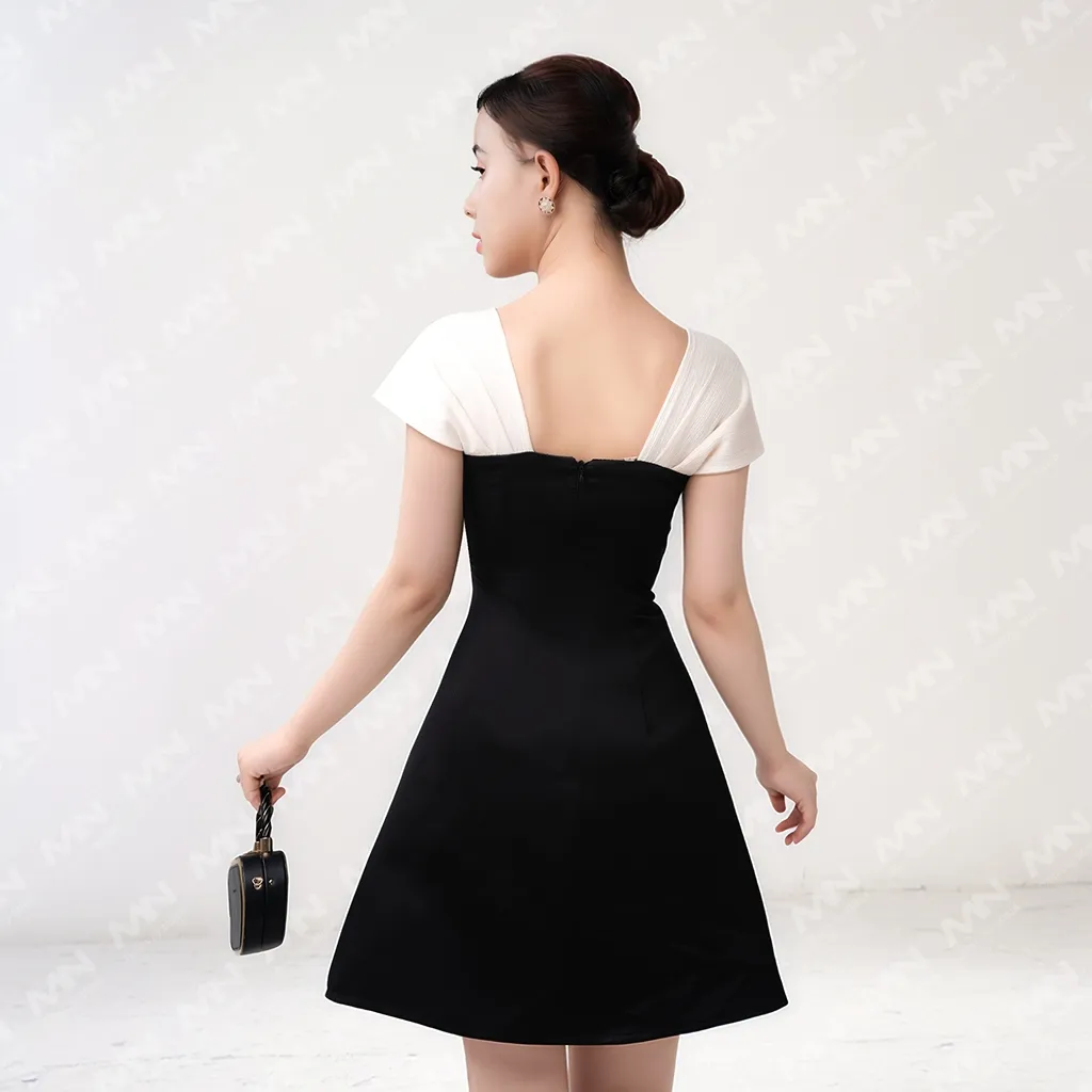 Ảnh Đầm nữ MINA dáng xoè ngắn chất Taffeta phối nơ ngực tơ gân sang trọng dự tiệc, đi chơi, công sở MN187 2