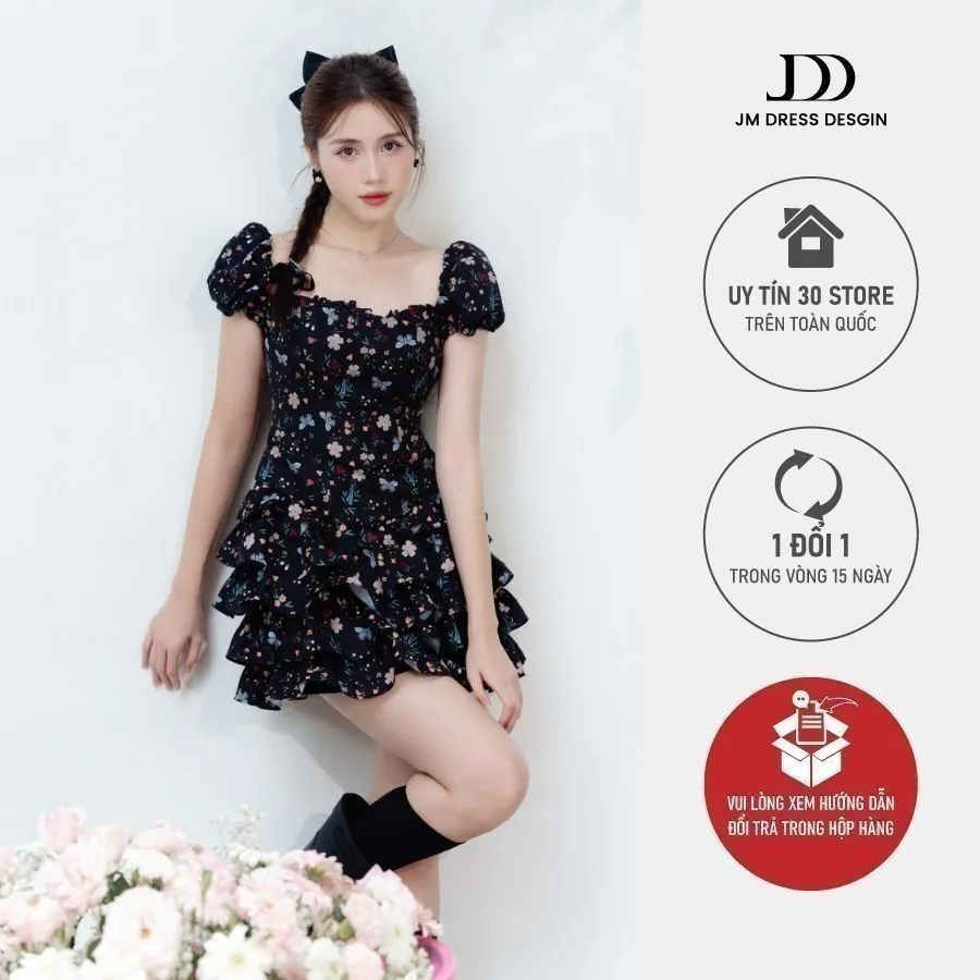 Ảnh Đầm phối corest chân bèo nhiều tầng 1R15.2405RC, váy đầm tay bồng chân váy xòe bồng tầng kiểu dáng đáng yêu thiết kế JM 1