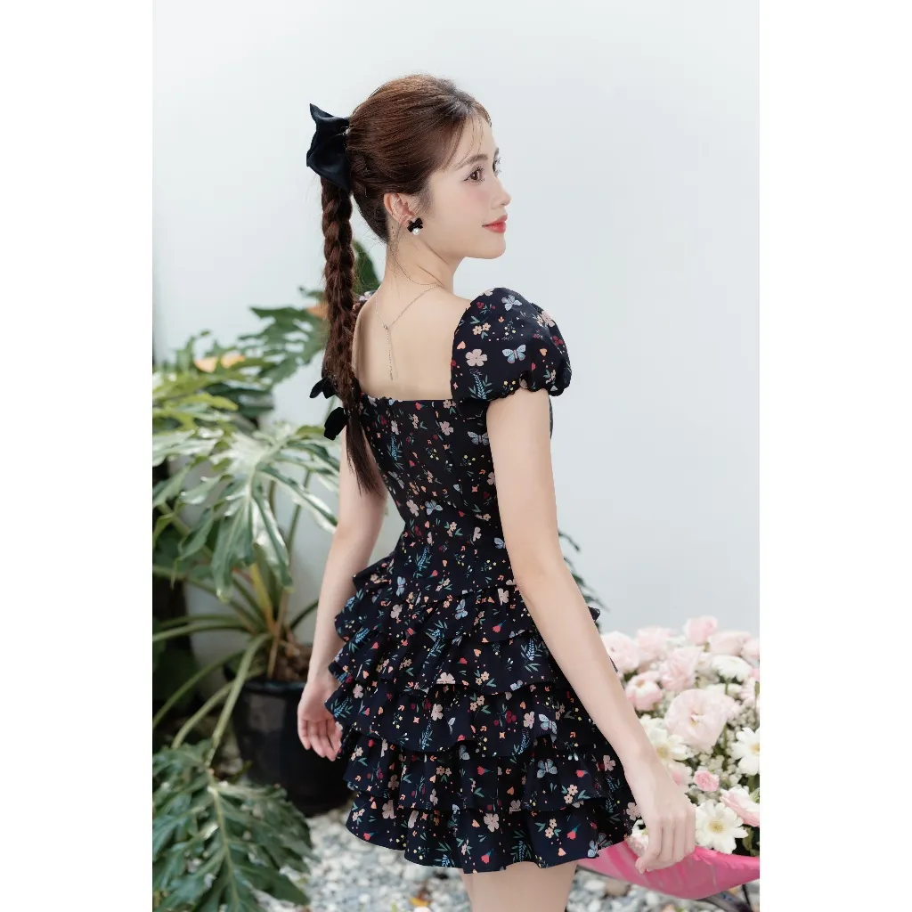 Ảnh Đầm phối corest chân bèo nhiều tầng 1R15.2405RC, váy đầm tay bồng chân váy xòe bồng tầng kiểu dáng đáng yêu thiết kế JM 2