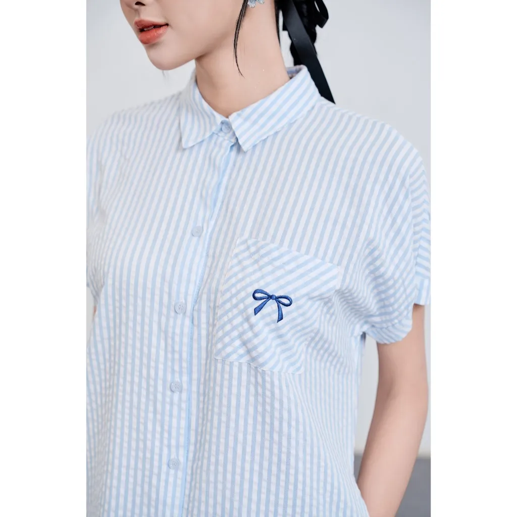 Ảnh Đầm Suông Cổ Đức Thêu Ngực Đầm Sơ Mi Dáng Dài VIEN TRAN V63T25H009 2