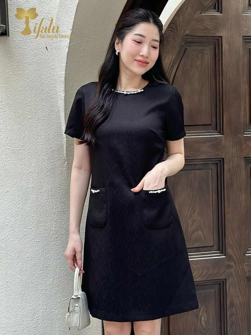 Ảnh Đầm suông, Đầm váy đen bigsize TIFALU - ZOL320BLK 3