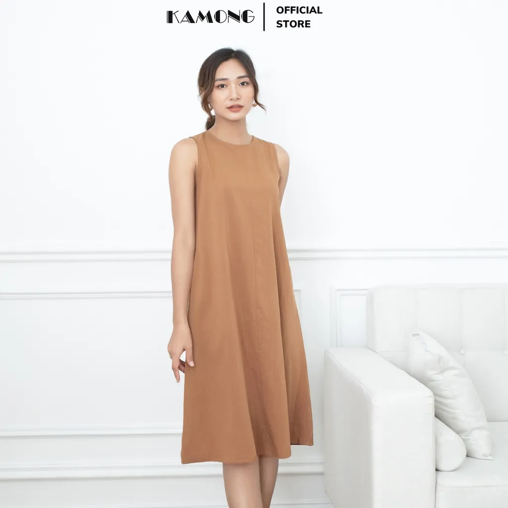Ảnh Đầm suông sát nách KAMONG kiểu dáng đầm thiết kế sang trọng, chất liệu đũi xước cao cấp. 1
