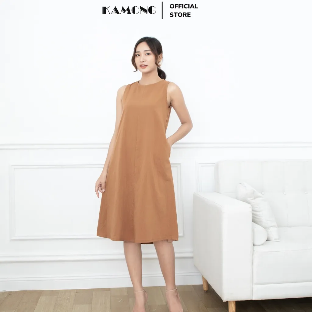 Ảnh Đầm suông sát nách KAMONG kiểu dáng đầm thiết kế sang trọng, chất liệu đũi xước cao cấp. 2
