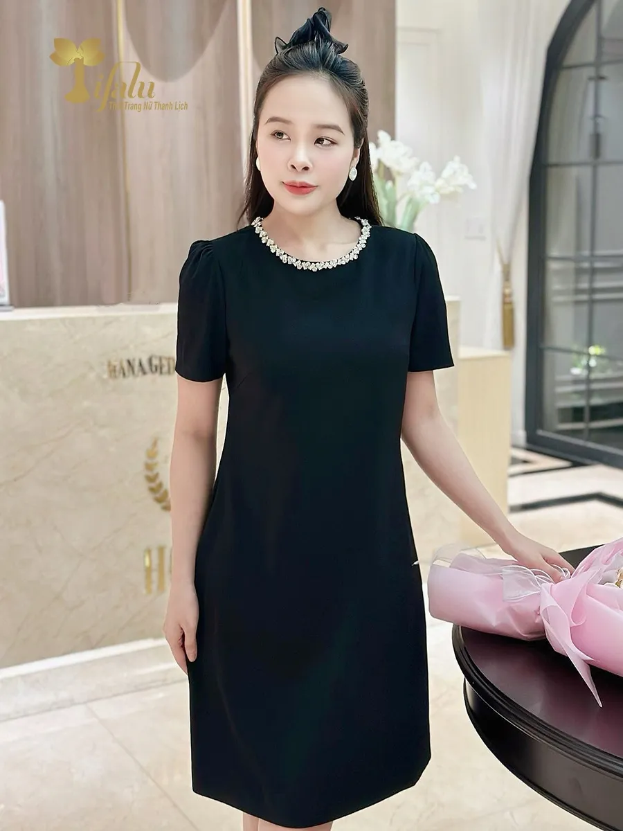 Ảnh Đầm thiết kế cao cấp Zol by TIFALU dáng suông A màu đen sang trọng - ZOL314BLK 1