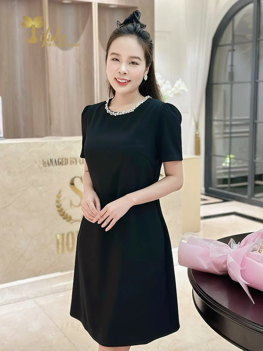 Ảnh Đầm thiết kế cao cấp Zol by TIFALU dáng suông A màu đen sang trọng - ZOL314BLK 2