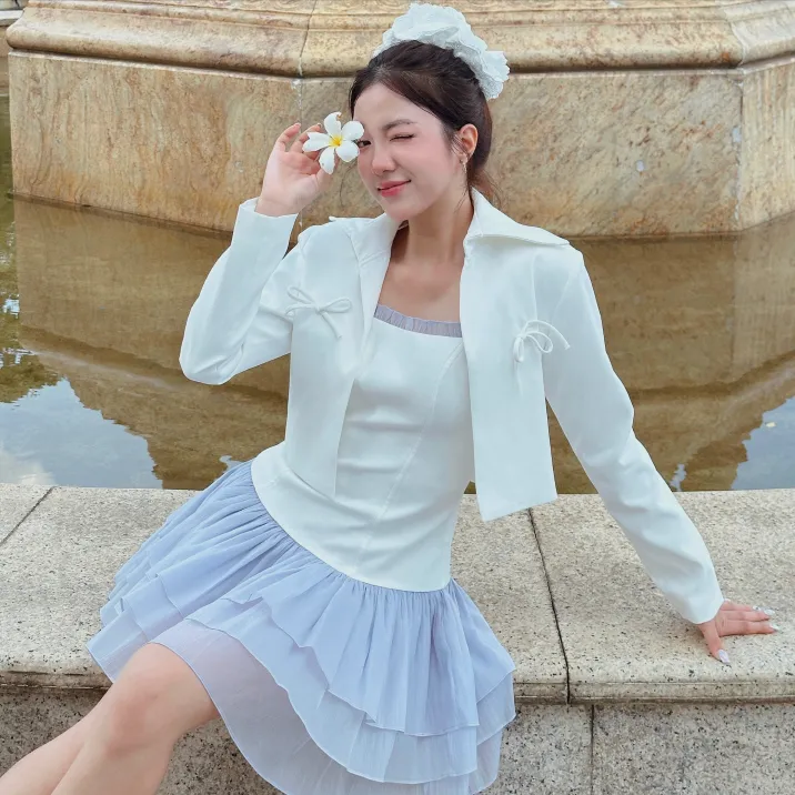 Ảnh Đầm thiết kế hai dây màu trắng phối tím BALLERINA phù hợp đi chơi, đi dự tiệc - Simple Twist 2