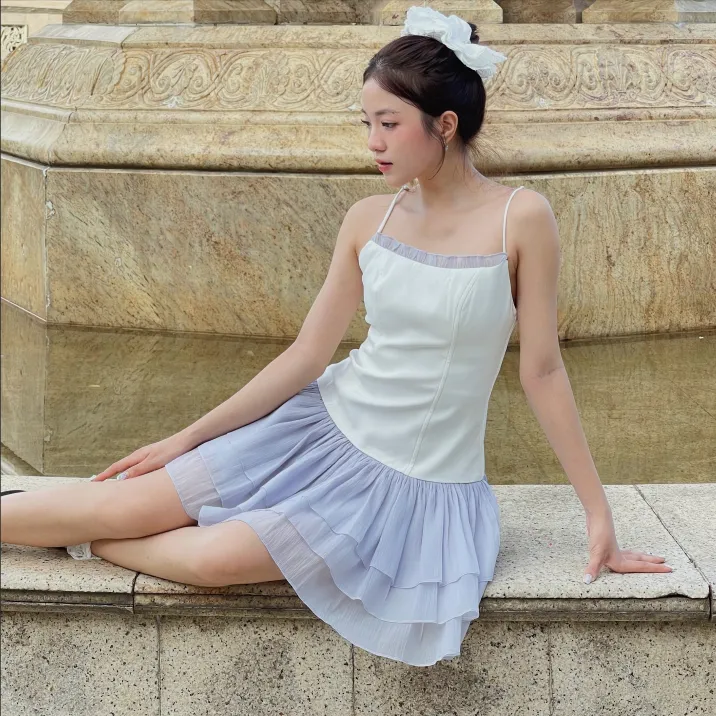 Ảnh Đầm thiết kế hai dây màu trắng phối tím BALLERINA phù hợp đi chơi, đi dự tiệc - Simple Twist 4