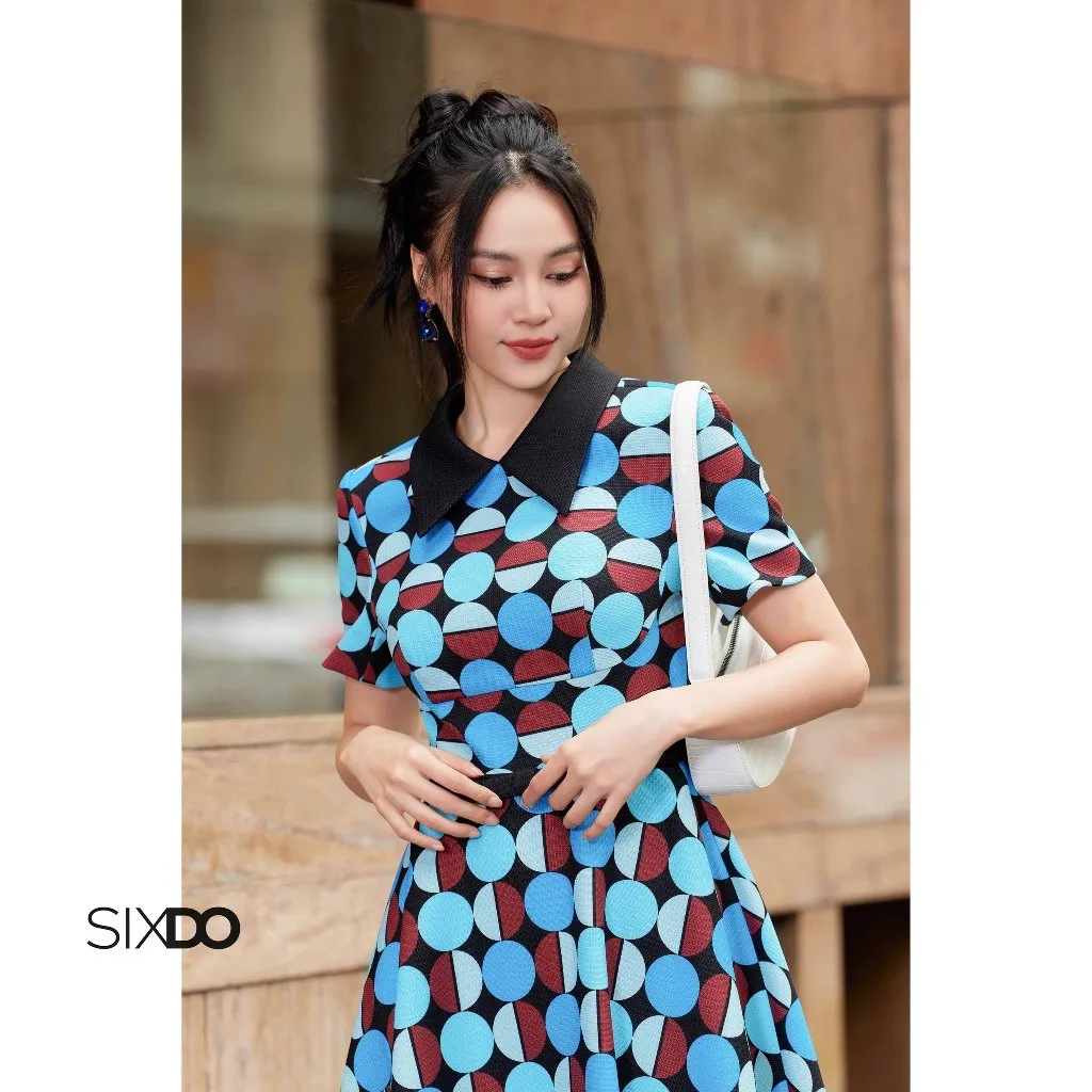 Ảnh Đầm thô họa tiết tròn SIXDO (Geomitric Midi Raw Dress) 2