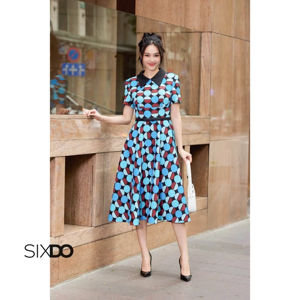 Ảnh Đầm thô họa tiết tròn SIXDO (Geomitric Midi Raw Dress) 3