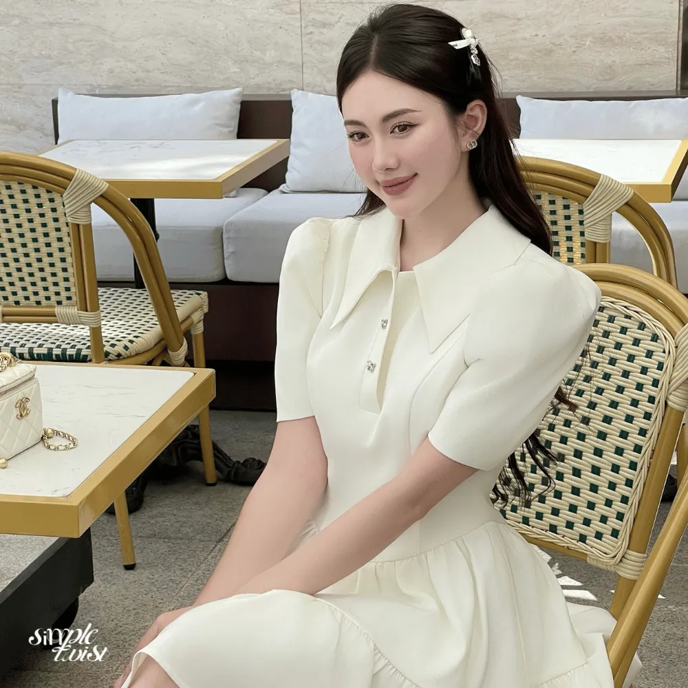 Ảnh Đầm váy tiểu thư thanh lịch dáng xòe màu kem BLAIR DRESS dành cho nữ - Simple Twist 4
