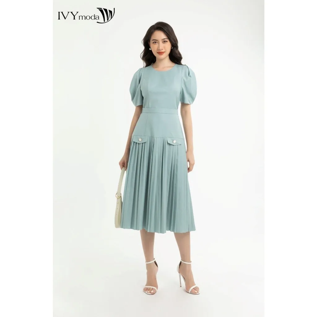 Ảnh Đầm xòe hạ eo xếp ly nữ IVY moda MS 48M7565 1