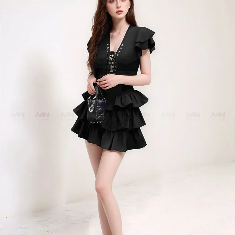Ảnh Đầm xoè tầng MINA dự tiệc chất Cotton màu đen thiết kế quyến rũ trẻ trung MN307 4