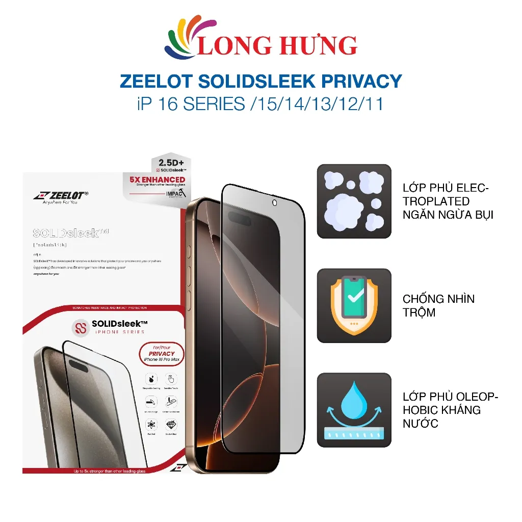 Ảnh Dán màn hình cường lực Full viền chống nhìn trộm Zeelot dành cho iP 16 Pro Max/16 Pro/16 Plus/16/15/14/13/12/11 1