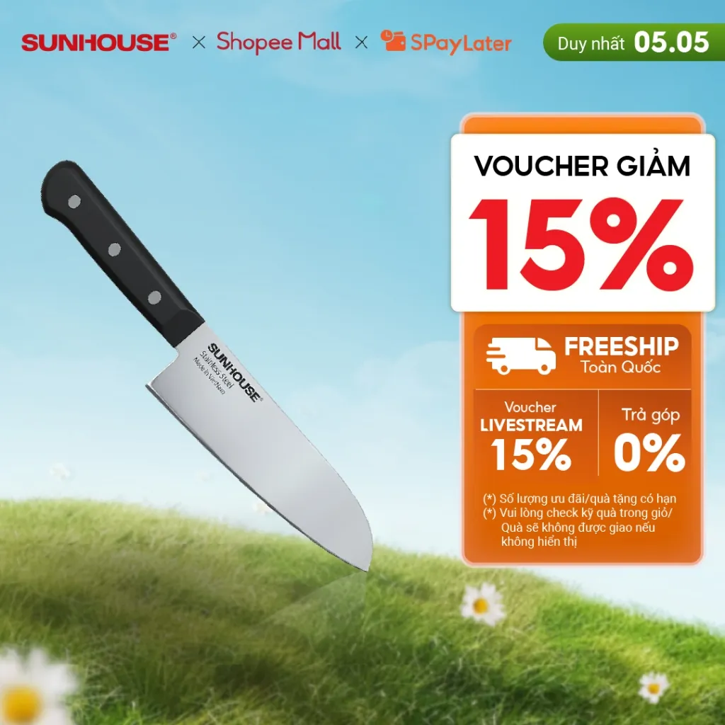 Ảnh Dao làm bếp đa năng Sunhouse KS-KN165KS - Chất liệu thép SUS420J2 không gỉ - Công nghệ mài đơn - Hàng chính hãng 1
