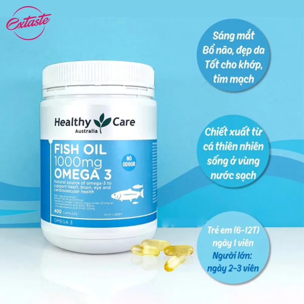 Ảnh Dầu cá tự nhiên Healthy Care Fish Oil 1000mg Omega 3 sáng mắt 400 viên - extaste 2