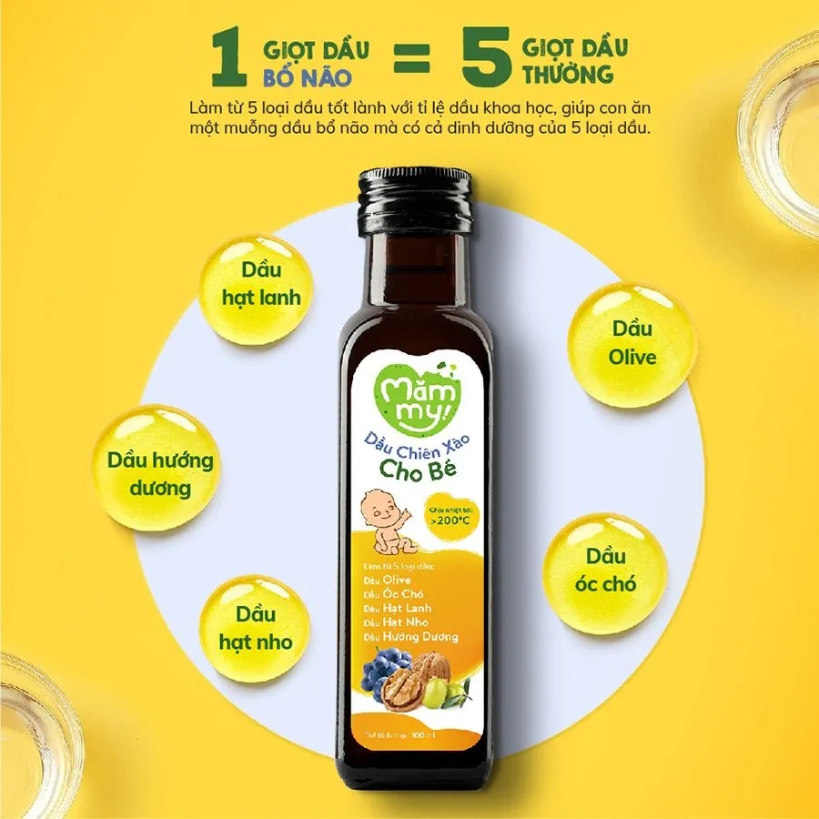 Ảnh Dầu chiên xào cho bé Mămmy 100ml chịu nhiệt tới 200 độ C, giữ trọn vẹn dinh dưỡng, bổ sung Omega-3, Vitamin E 2