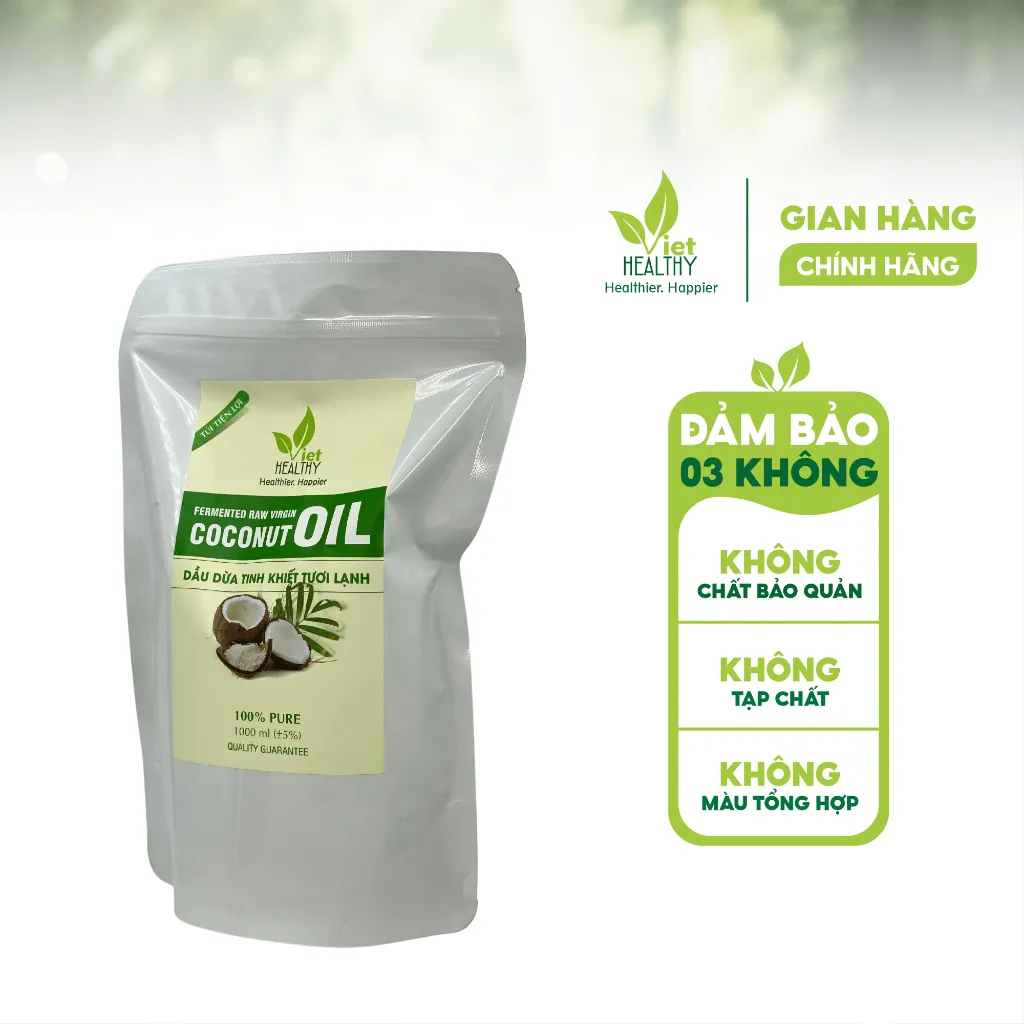 Ảnh Dầu Dừa Lên Men Tách Lạnh Tinh Khiết VietHealthy 1000ml (Túi Tiện Lợi) 1