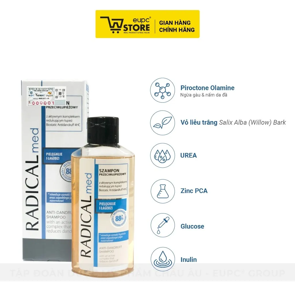 Ảnh Dầu Gội Giảm Gàu Radical Med 100ml Làm Sạch Tóc & Da Đầu, Giảm Mẩn Đỏ Và Khô Da Do Gàu EUPC STORE 1