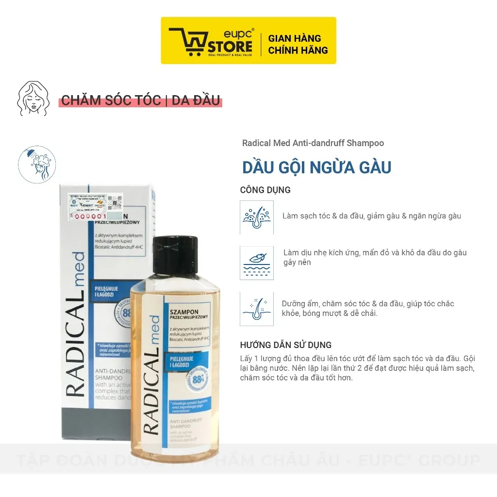 Ảnh Dầu Gội Giảm Gàu Radical Med 100ml Làm Sạch Tóc & Da Đầu, Giảm Mẩn Đỏ Và Khô Da Do Gàu EUPC STORE 2