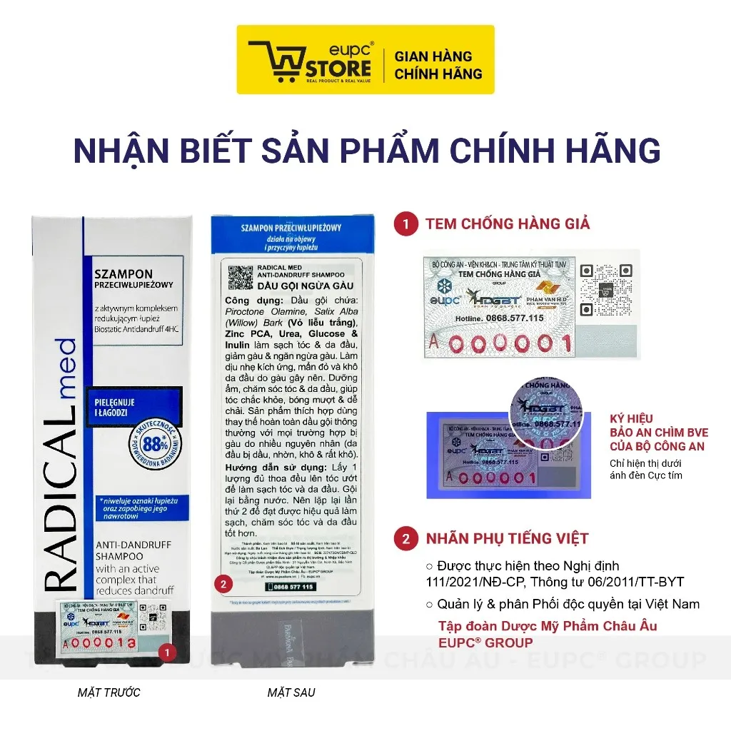 Ảnh Dầu Gội Giảm Gàu Radical Med 100ml Làm Sạch Tóc & Da Đầu, Giảm Mẩn Đỏ Và Khô Da Do Gàu EUPC STORE 3