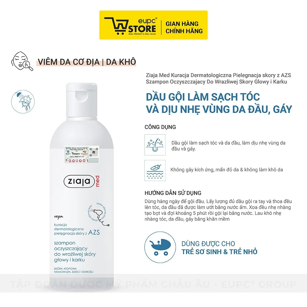 Ảnh Dầu Gội Làm Sạch Tóc Và Dịu Nhẹ Vùng Da Đầu, Gáy Ziaja Med 300ml An Toàn Cho Da Nhạy Cảm Và Trẻ Nhỏ EUPC STORE 2