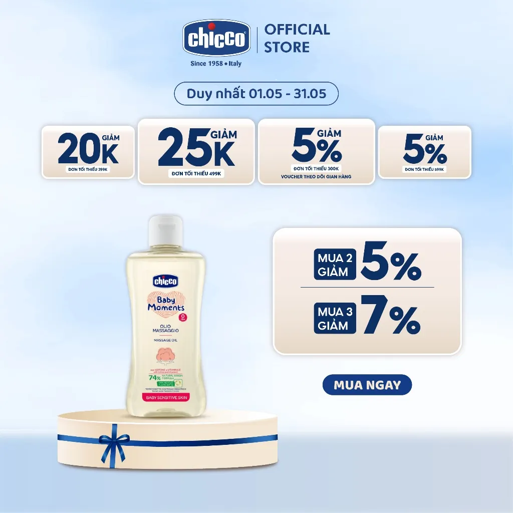 Ảnh Dầu mát-xa chiết xuất Hạt bông Chicco 0M+ 200ml 1