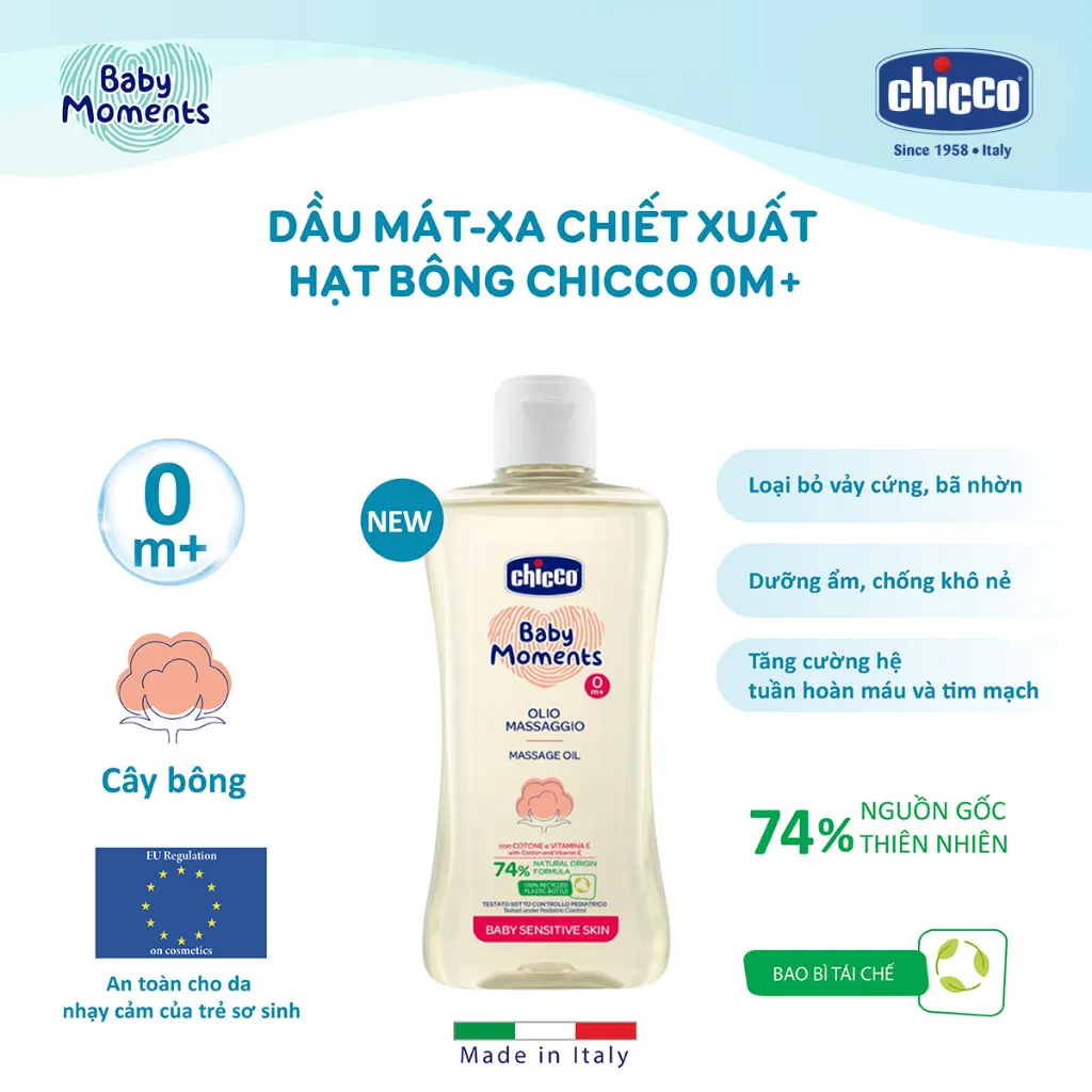 Ảnh Dầu mát-xa chiết xuất Hạt bông Chicco 0M+ 200ml 3