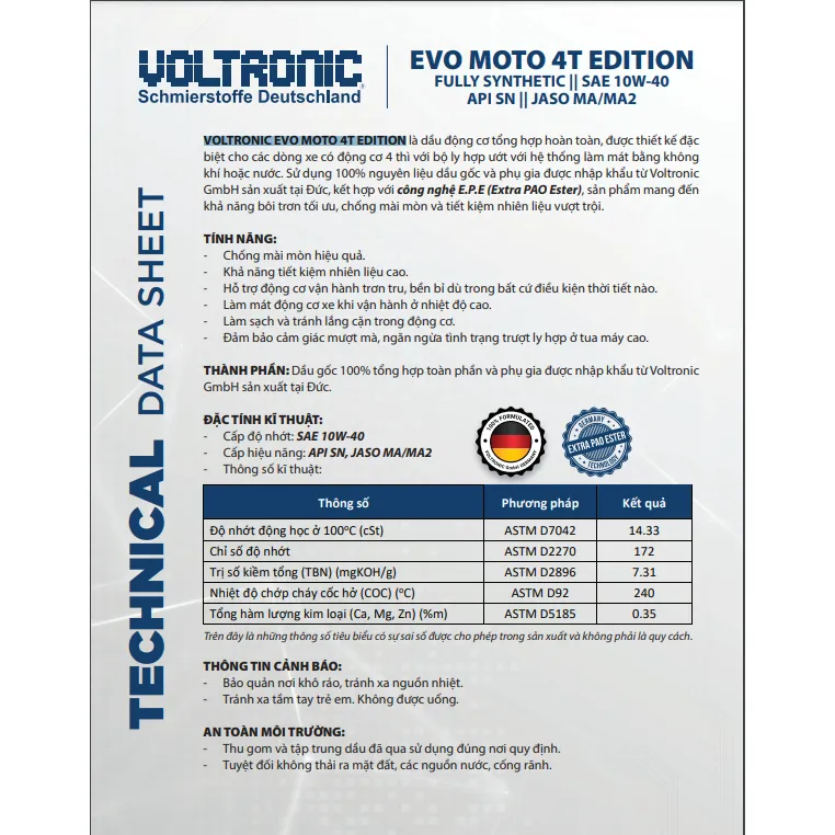 Ảnh Dầu Nhớt Xe Moto Voltronic EVO 4T Edition 10w40 1L 3