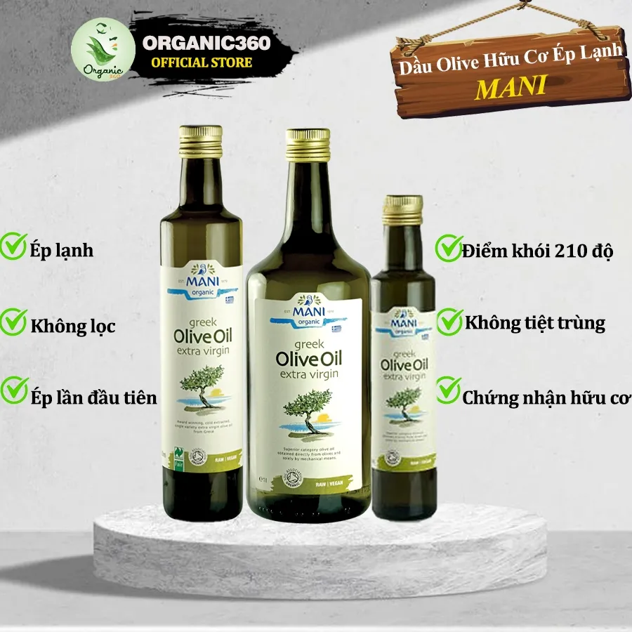 Ảnh Dầu Olive Ép Lạnh Hữu Cơ MANI Organic Extra Virgin Olive Oil 250ml 500ml 1lit 1